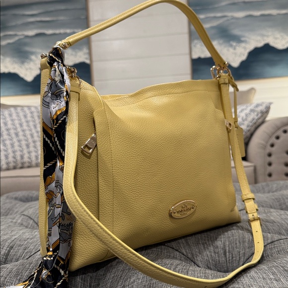Coach Bag Scout Daffodil Yellow Pebbled Leather Satchel - Picture 3 of 17
